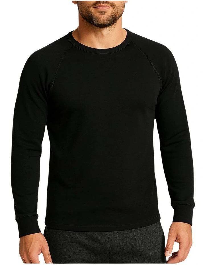 Cotton Raglan Long Sleeve Thermal Top in Black image 1
