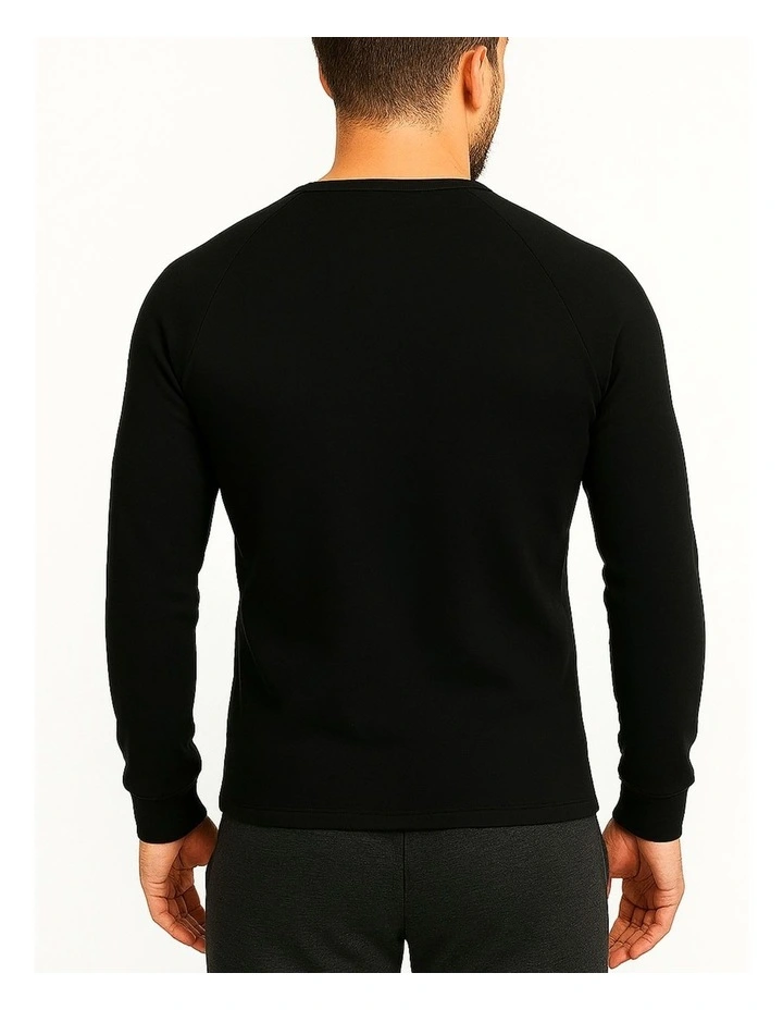 Cotton Raglan Long Sleeve Thermal Top in Black image 2