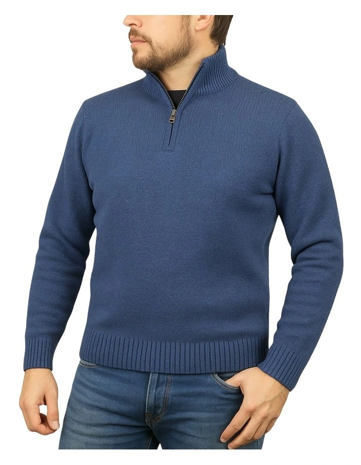 Half Zip Up Knit Jumper in Sky image 1