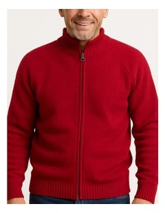 Full Zip Up Knit Jumper in Red