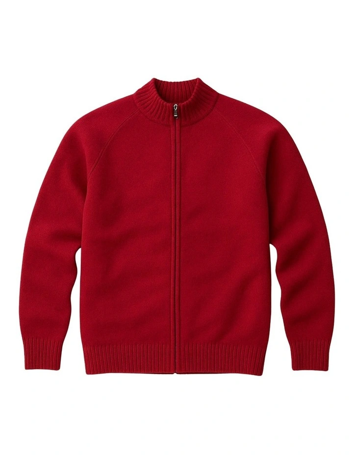 Full Zip Up Knit Jumper in Red image 2