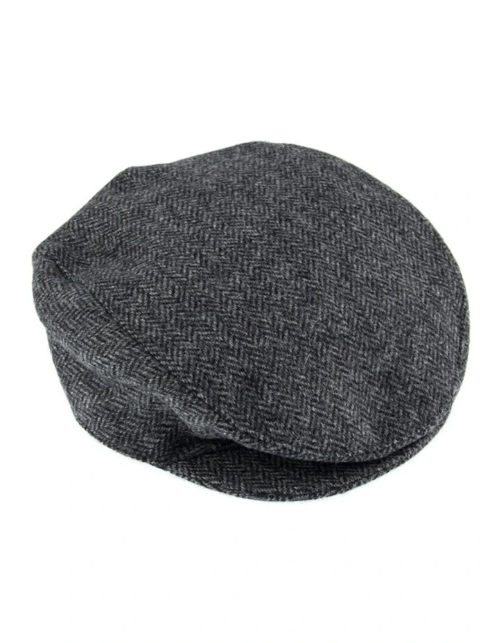 Abraham Moon Herringbone Tweed Flat Cap in Charcoal image 1