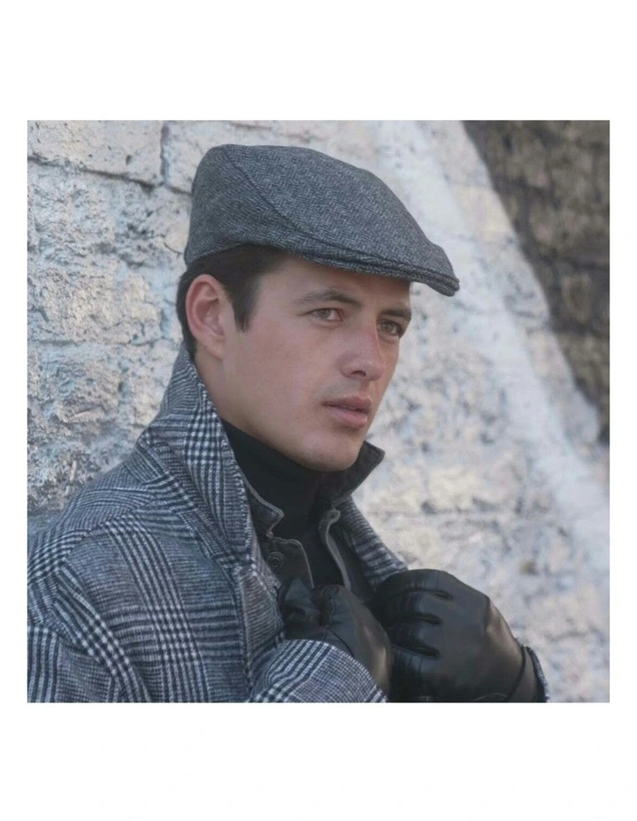 Abraham Moon Herringbone Tweed Flat Cap in Charcoal image 3
