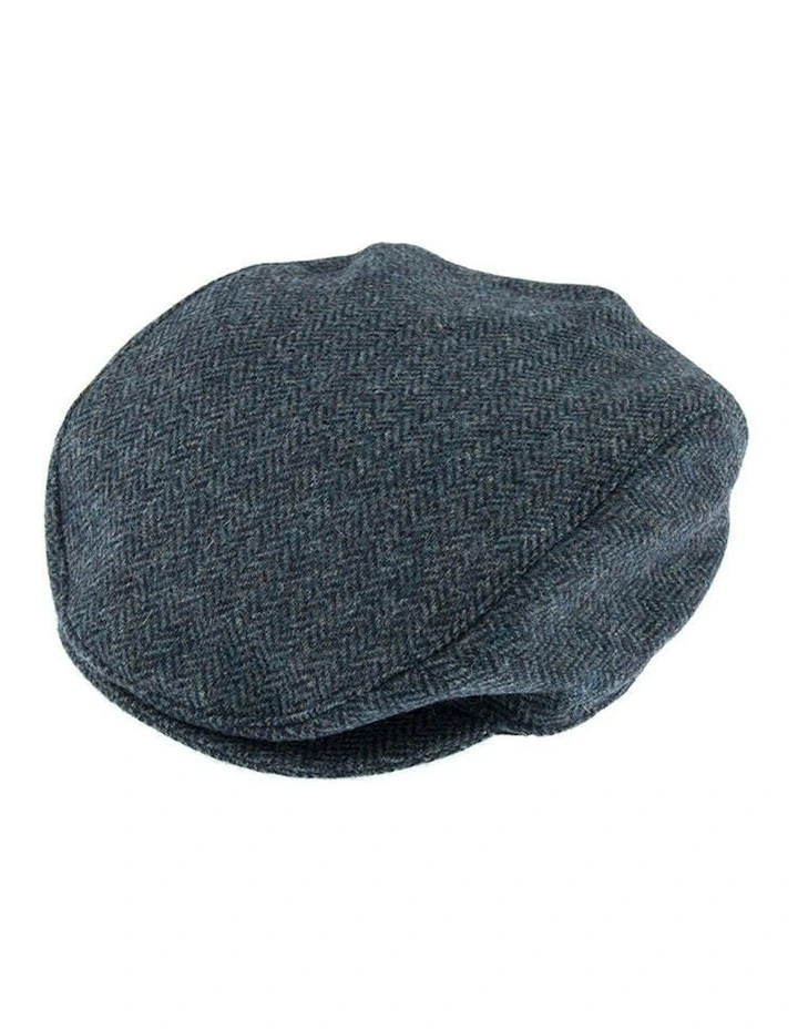 Abraham Moon Herringbone Tweed Flat Cap in Navy image 3