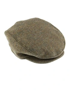 Abraham Moon Herrinbone Tweed Flat Cap Hat in Spruce