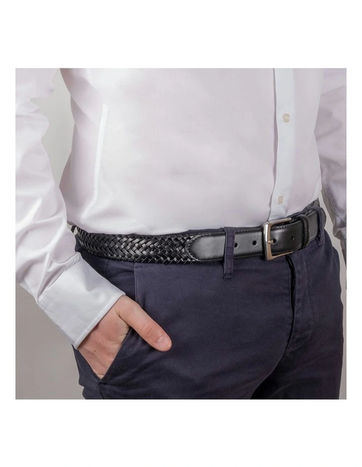 Stretch Plaited Leather Belt in Black image 4