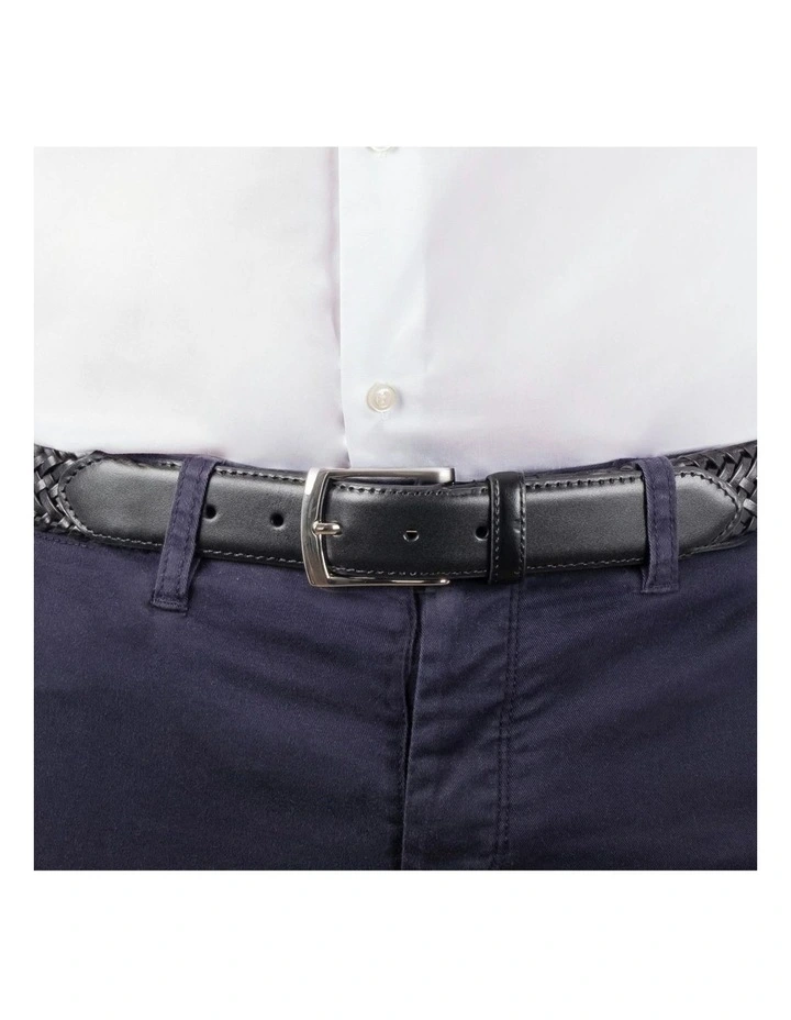 Stretch Plaited Leather Belt in Black image 5