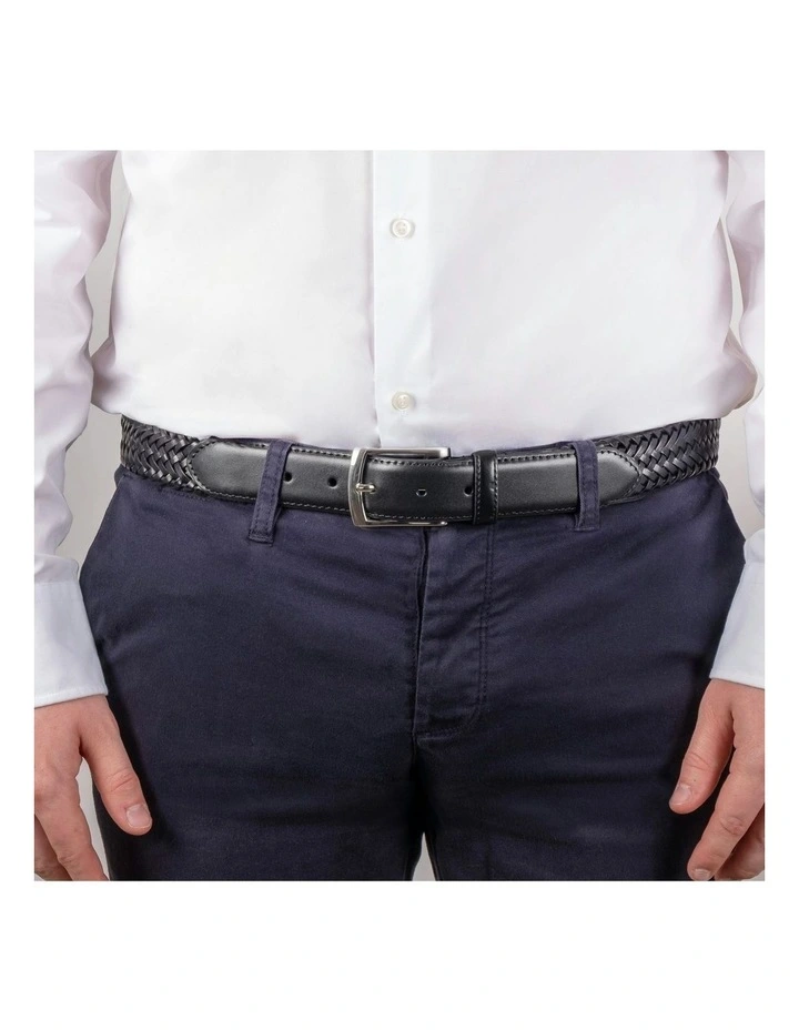 Stretch Plaited Leather Belt in Black image 6