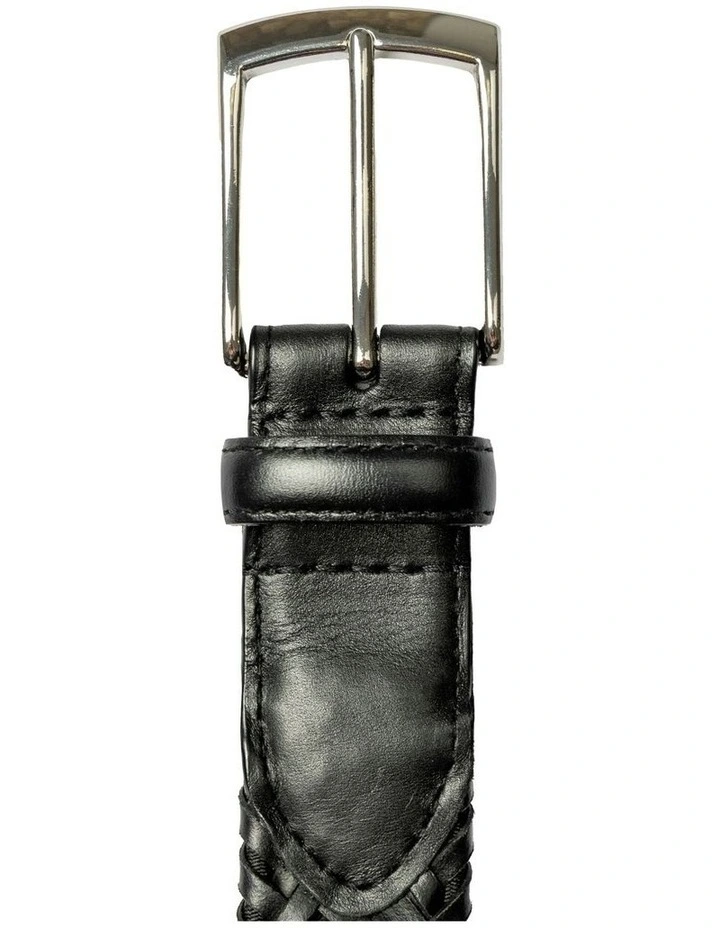 Stretch Plaited Leather Belt in Black image 7