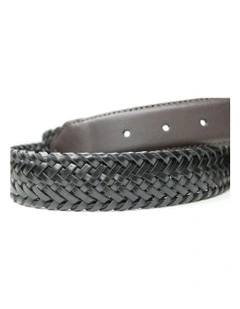 Stretch Plaited Leather Belt in Black