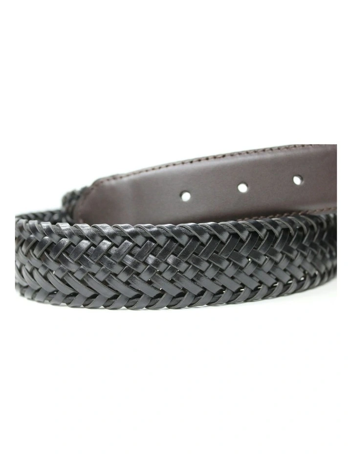 Stretch Plaited Leather Belt in Black image 1