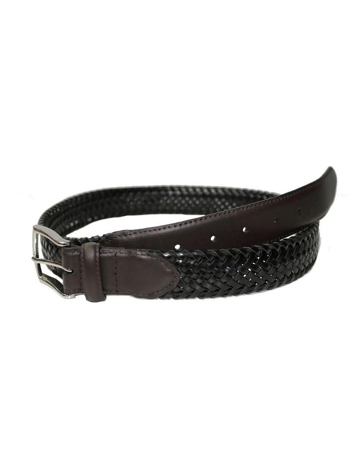 Stretch Plaited Leather Belt in Black image 2