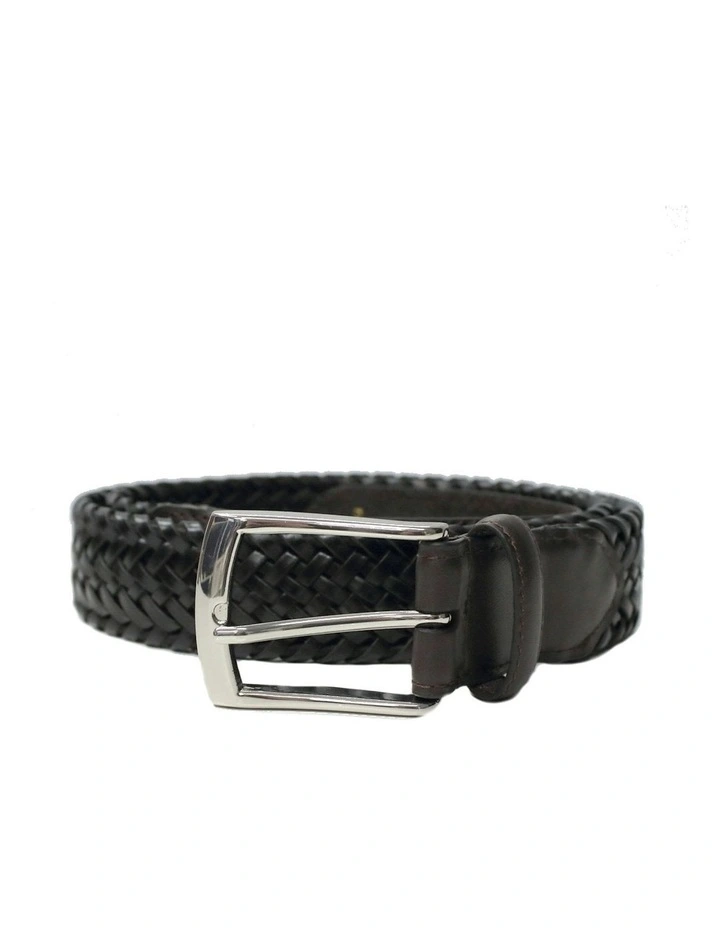 Stretch Plaited Leather Belt in Black image 4