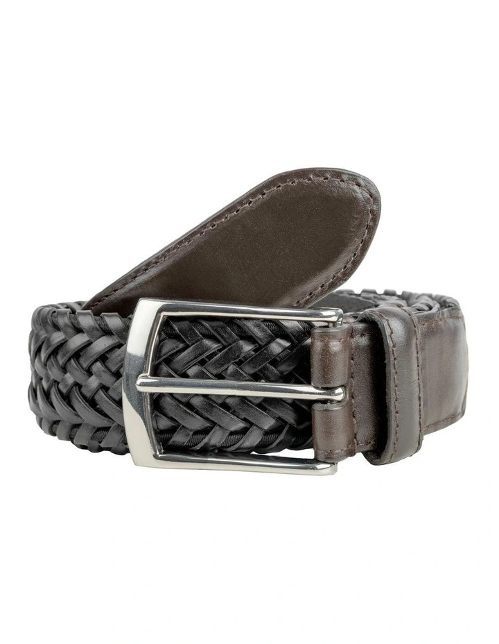 Stretch Plaited Leather Belt in Black image 5