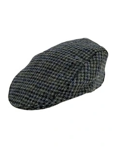 Abraham Moon Dogtooth Check Tweed Flat Cap Hat in Graphite