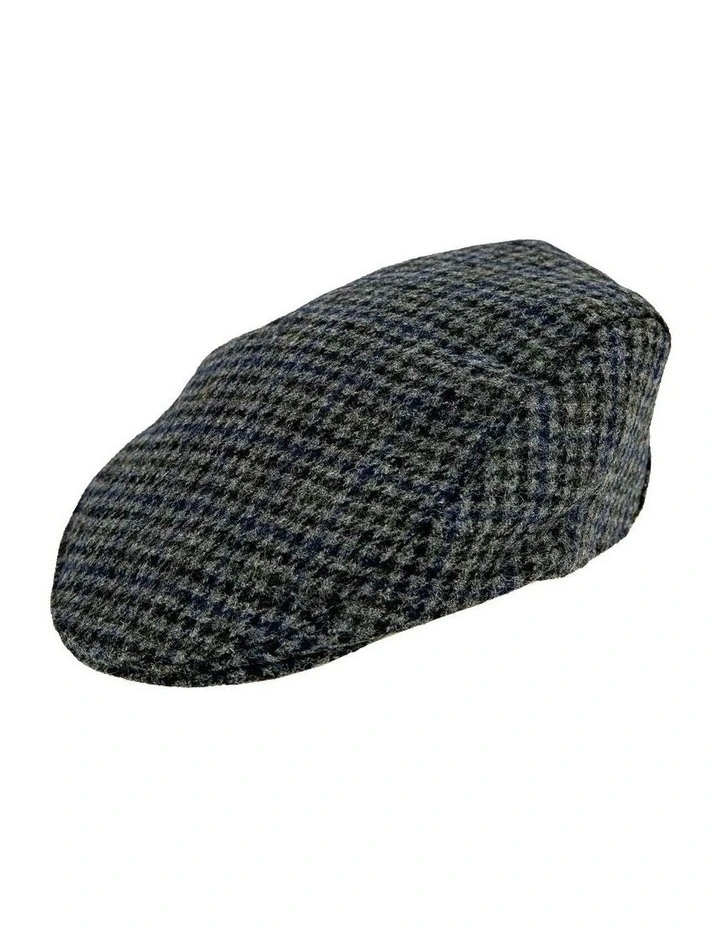 Abraham Moon Dogtooth Check Tweed Flat Cap Hat in Graphite image 1