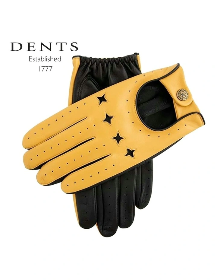 The Suited Racer Touch Screen Genuine Leather Driving Gloves in Yellow image 4