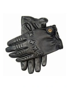 Cashmere Lined Leather Driving Gloves in Black