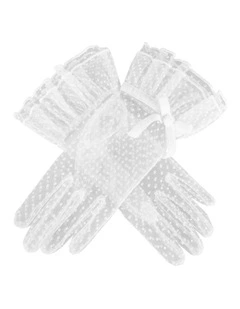Spotty Tulle Gloves with Double Cuff and Bow in Ivory