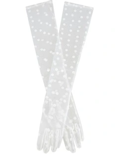 Long Opera Spotty Tulle Gloves in Ivory