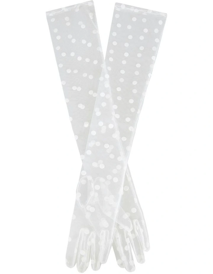 Long Opera Spotty Tulle Gloves in Ivory image 1