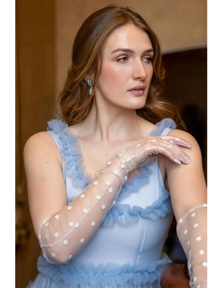 Long Opera Spotty Tulle Gloves in Ivory image 3