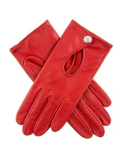 Thruxton Single Point Long Leather Gloves in Berry