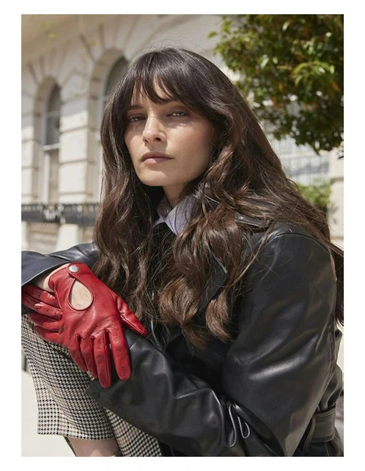 Thruxton Single Point Long Leather Gloves in Berry image 3