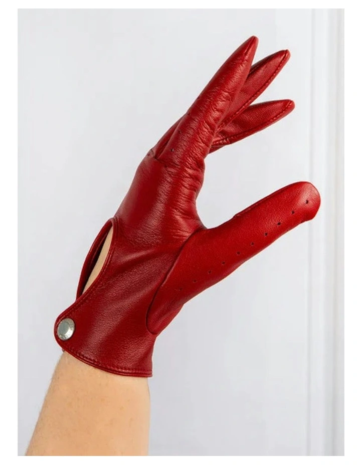 Thruxton Single Point Long Leather Gloves in Berry image 5