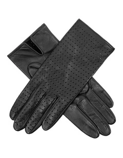 Perforated Leather Gloves in Black