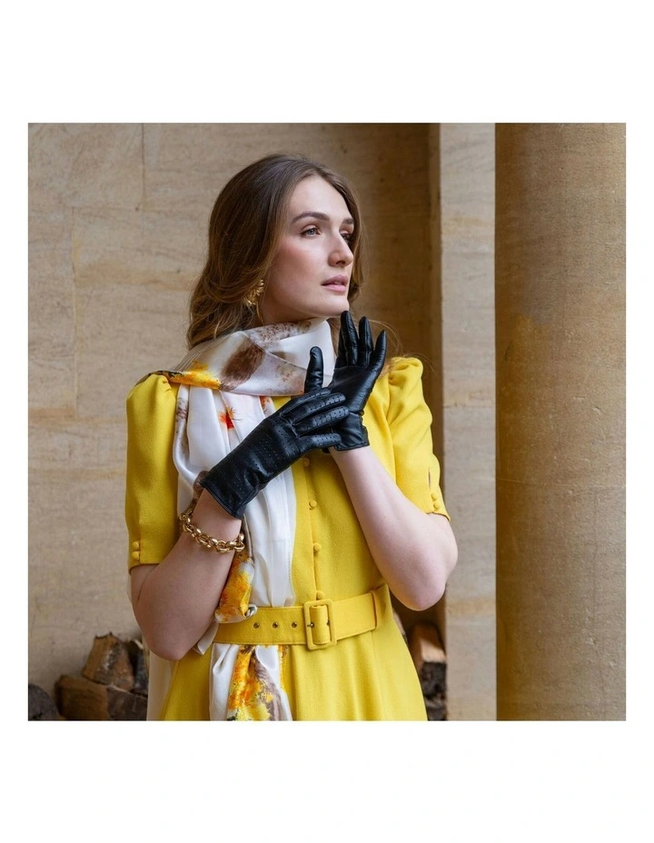 Perforated Leather Gloves in Black image 4