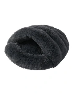 Shaggy Fur Faux Igloo Cat Cave Bed 60x50cm in Charcoal