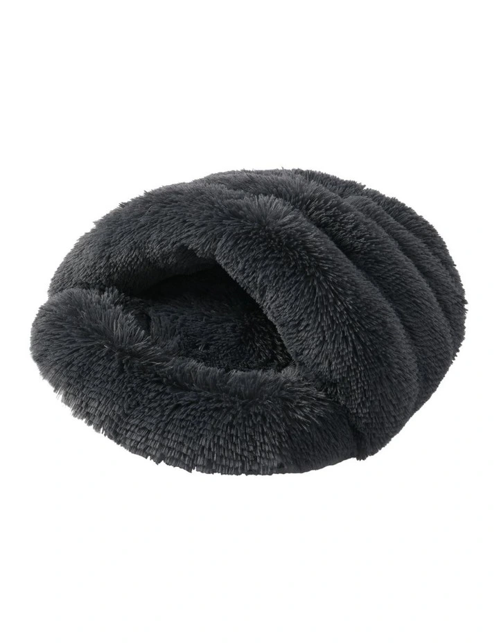 Shaggy Fur Faux Igloo Cat Cave Bed 60x50cm in Charcoal image 1