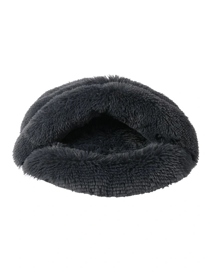Shaggy Fur Faux Igloo Cat Cave Bed 60x50cm in Charcoal image 2