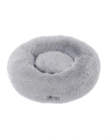 Shaggy Faux Fur Round Calming Dog Bed in Silver