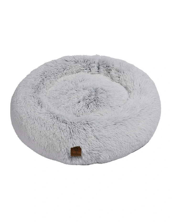 Shaggy Faux Fur Round Calming Dog Bed in Grey image 1