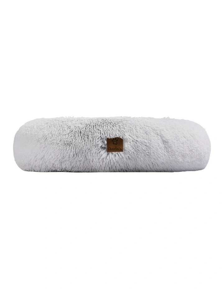 Shaggy Faux Fur Round Calming Dog Bed in Grey image 3