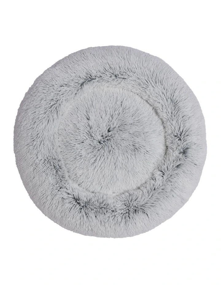 Shaggy Faux Fur Round Calming Dog Bed in Grey image 4