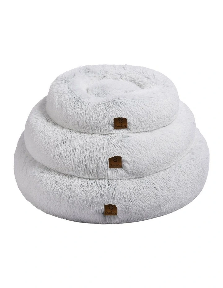 Shaggy Faux Fur Round Calming Dog Bed in Grey image 5