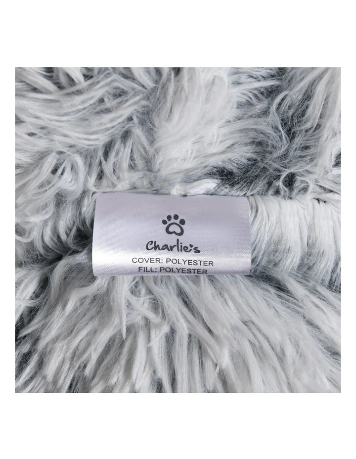 Shaggy Faux Fur Round Calming Dog Bed in Grey image 7