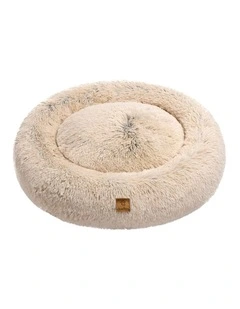 Shaggy Faux Fur Round Calming Dog Bed in Cream