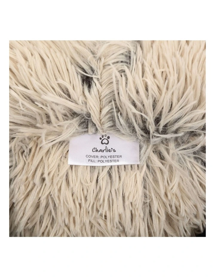 Shaggy Faux Fur Round Calming Dog Bed in Cream image 2