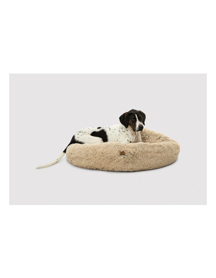 Shaggy Faux Fur Round Calming Dog Bed in Cream image 5