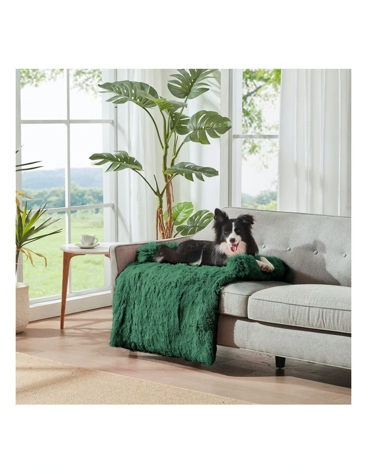 Shaggy Sofa Protector Calming Dog Bed in Eden Green image 2