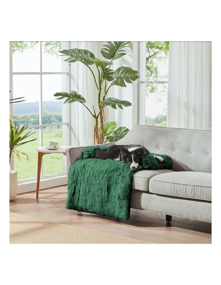 Shaggy Sofa Protector Calming Dog Bed in Eden Green image 3