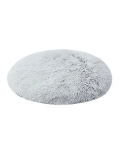 Shaggy Faux Fur Round Calming Dog Mat in Grey