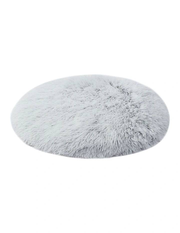 Shaggy Faux Fur Round Calming Dog Mat in Grey image 1