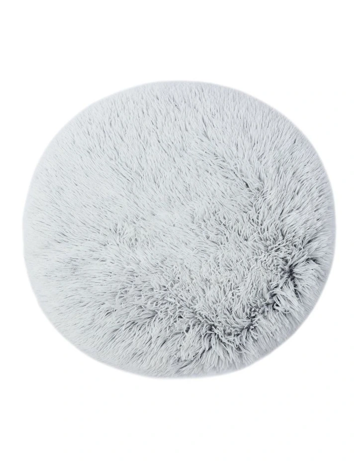 Shaggy Faux Fur Round Calming Dog Mat in Grey image 3