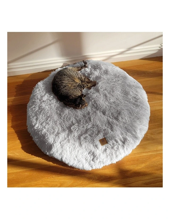 Shaggy Faux Fur Round Calming Dog Mat in Grey image 7