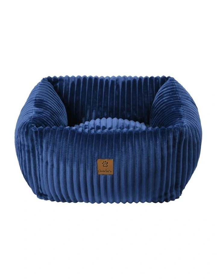 Ascher Plush Corduroy Square Dog Bed in Navy image 1
